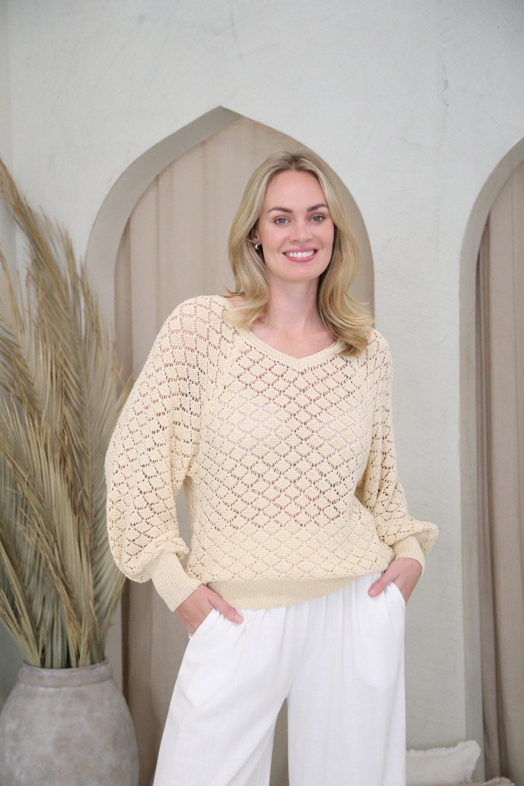 Beige crochet soft sweater